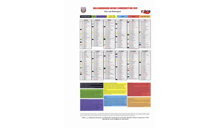 Harmonogram zberu komunálneho odpadu z domácností na rok 2025