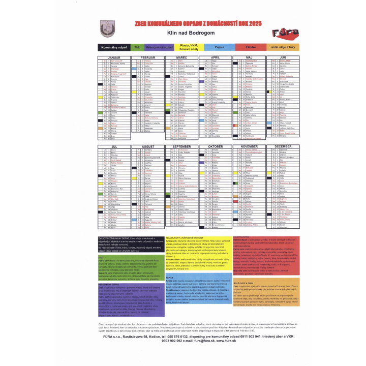 Harmonogram zberu komunálneho odpadu z domácností na rok 2025